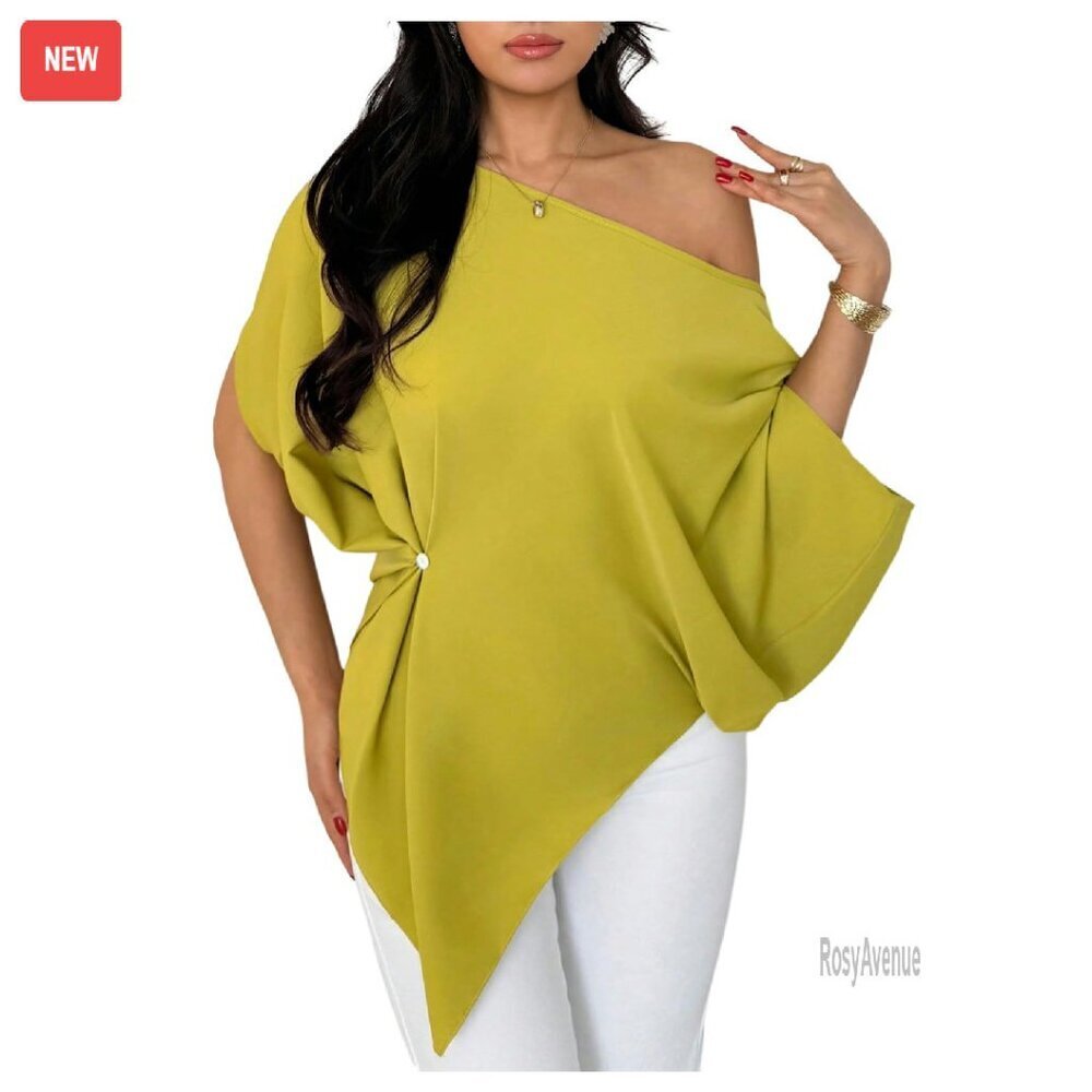 Off Shoulder Dolman Sleeve Blouse Asymmetrical Hem Loose Flowy Top